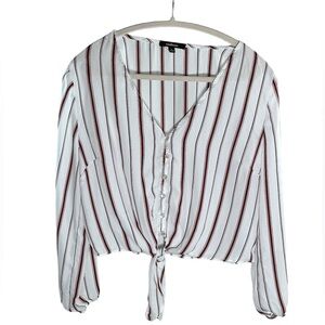 Lightweight Long Sleeve Striped Button Down with Front Tie | Ambiance SZ L